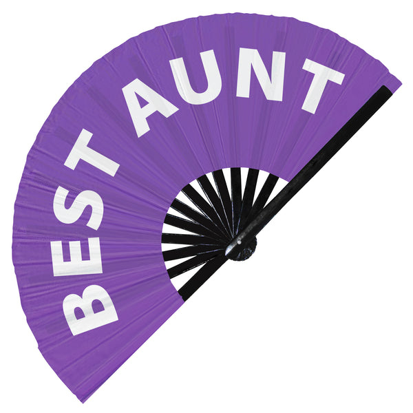 Best Aunt Fan foldable bamboo circuit rave hand fans funny gag slang words expressions statement outfit party supply gear gifts music festival event rave accessories essential for men and women wear
