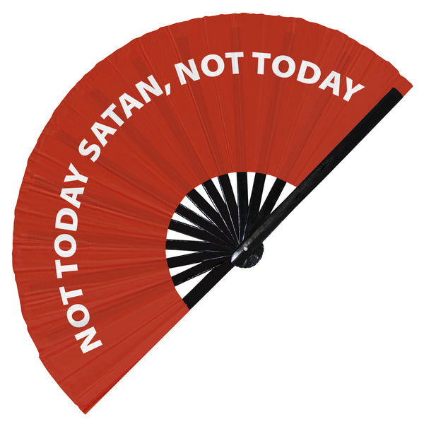 Not Today Satan, Not Today Fan foldable bamboo circuit rave hand fans funny gag slang words expressions statement outfit party supply gear gifts music festival event rave accessories essential for men and women wear