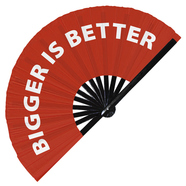 Bigger Is Better Fan foldable bamboo circuit rave hand fans funny gag slang words expressions statement outfit party supply gear gifts music festival event rave accessories essential for men and women wear