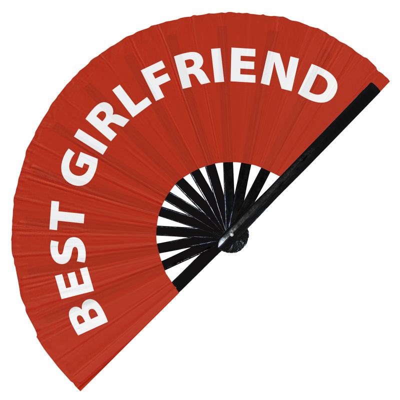 Best Girlfriend Foldable Hand held UV Glow Fan Event Satin Bamboo Hand Fans for Wedding Bachelorette Party Ideas Bride Groom Gifts Accessory