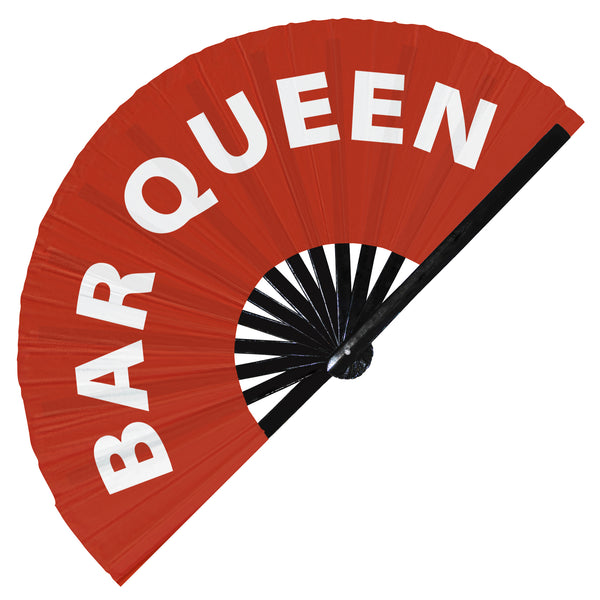 Bar Queen Fan foldable bamboo circuit rave hand fans funny gag slang words expressions statement outfit party supply gear gifts music festival event rave accessories essential for men and women wear