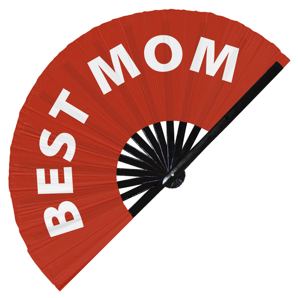 Best Mom Fan foldable bamboo circuit rave hand fans funny gag slang words expressions statement outfit party supply gear gifts music festival event rave accessories essential for men and women wear