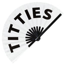 Titties Fan foldable bamboo circuit rave hand fans funny gag slang words expressions statement outfit party supply gear gifts music festival event rave accessories essential for men and women wear