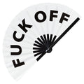 Fuck Off Fan foldable bamboo circuit rave hand fans funny gag slang words expressions statement outfit party supply gear gifts music festival event rave accessories essential for men and women wear