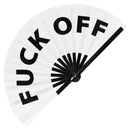 Fuck Off Fan foldable bamboo circuit rave hand fans funny gag slang words expressions statement outfit party supply gear gifts music festival event rave accessories essential for men and women wear