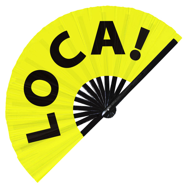Loca! Fan foldable bamboo circuit rave hand fans funny gag slang words expressions statement outfit party supply gear gifts music festival event rave accessories essential for men and women wear