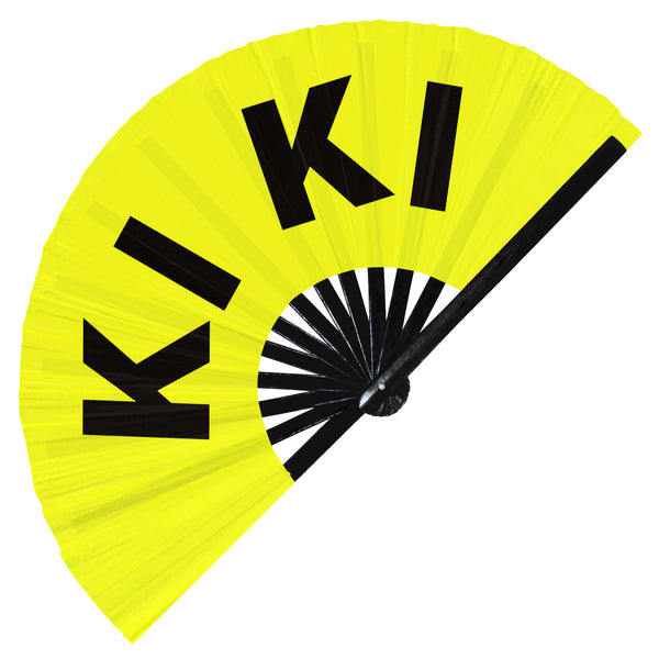 Ki Ki Fan foldable bamboo circuit rave hand fans funny gag slang words expressions statement outfit party supply gear gifts music festival event rave accessories essential for men and women wear