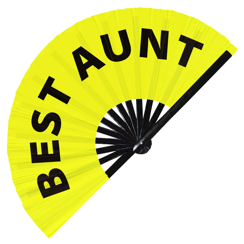 Best Aunt Foldable Hand held UV Glow Fan Event Satin Bamboo Hand Fans for Wedding Bachelorette Party Ideas Bride Groom Gifts Accessory