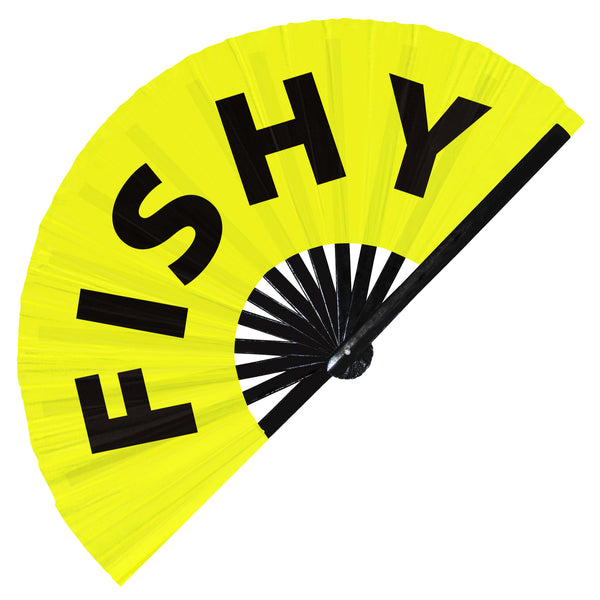 Fishy Fan foldable bamboo circuit rave hand fans funny gag slang words expressions statement outfit party supply gear gifts music festival event rave accessories essential for men and women wear
