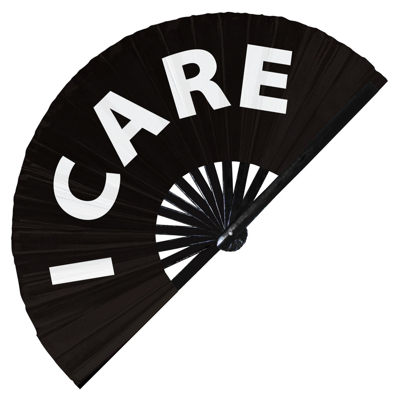 I Care | Hand Fan foldable bamboo gifts Festival accessories Rave handheld event Clack fans