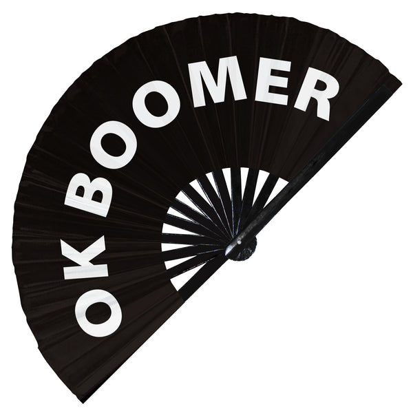 Ok Boomer fan foldable bamboo circuit rave hand fans funny gag slang words expressions statement outfit party supply gear gifts music festival event rave accessories essential for men and women wear