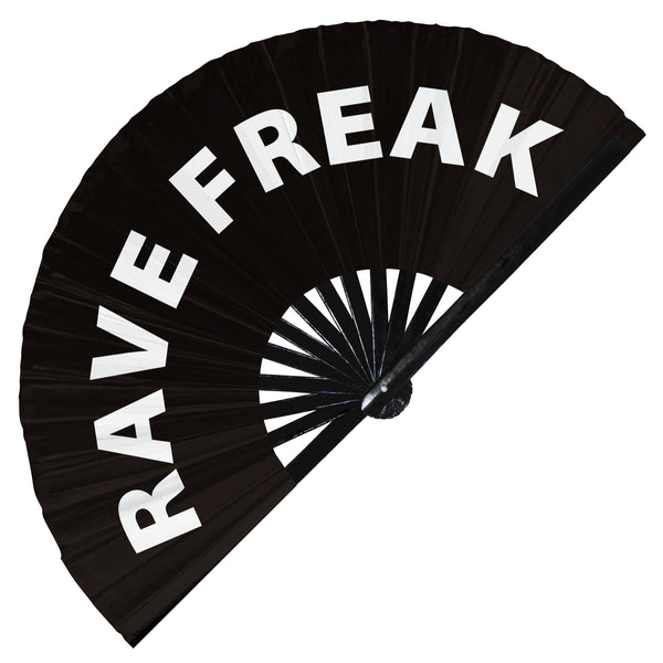 Rave Freak Hand Fan foldable bamboo circuit rave hand fans funny gag slang words expressions statement outfit party supply gear gifts music festival event rave accessories essential for men and women wear