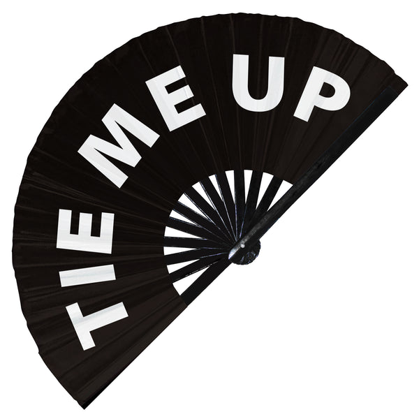 Tie Me Up fan foldable bamboo circuit rave hand fans funny gag slang words expressions statement outfit party supply gear gifts music festival event rave accessories essential for men and women wear