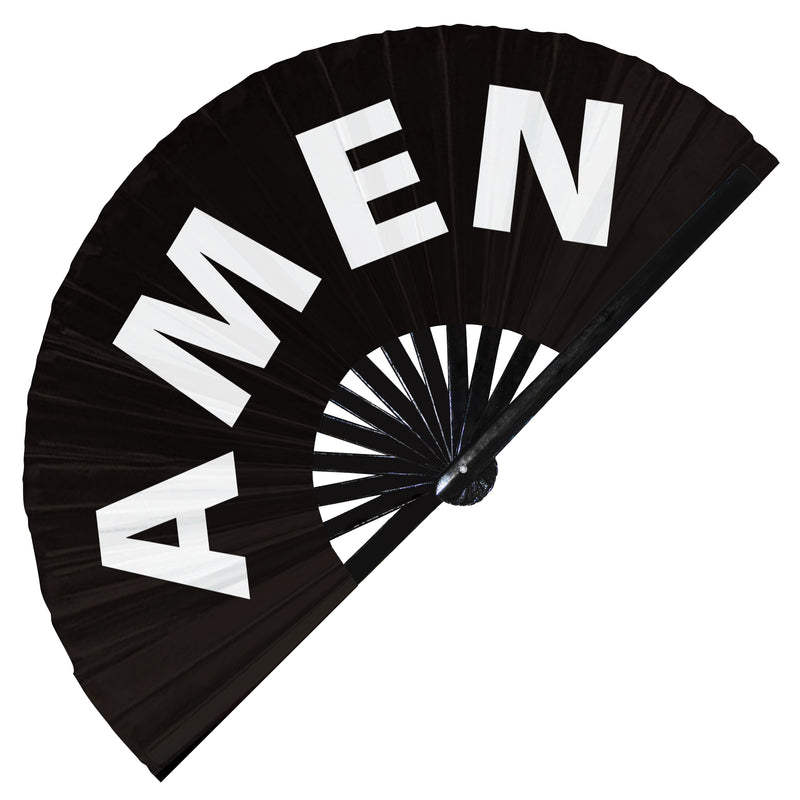 Hand Fan Amen  foldable bamboo circuit rave hand fans Slang Words Fan outfit party gear gifts music festival rave accessories