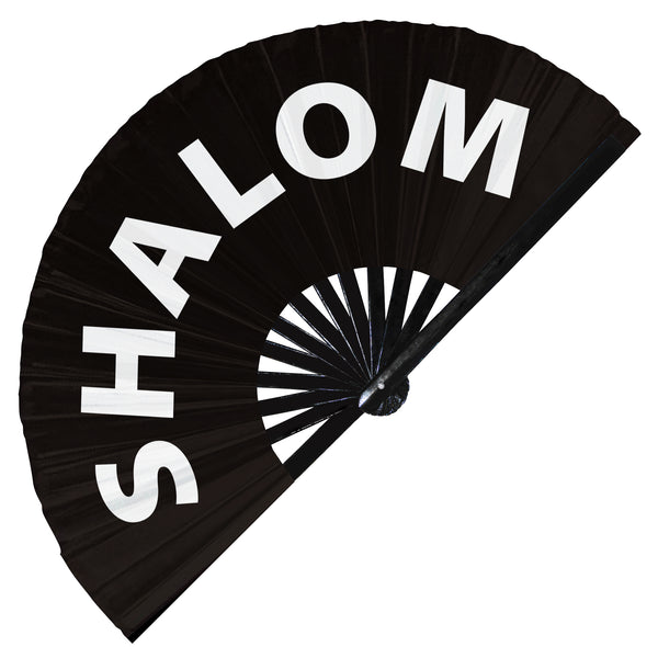 Shalom Fan foldable bamboo circuit rave hand fans funny gag slang words expressions statement outfit party supply gear gifts music festival event rave accessories essential for men and women wear
