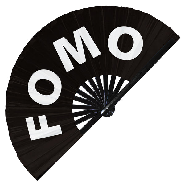 FOMO fan foldable bamboo circuit rave hand fans funny gag slang words expressions statement outfit party supply gear gifts music festival event rave accessories essential for men and women wear