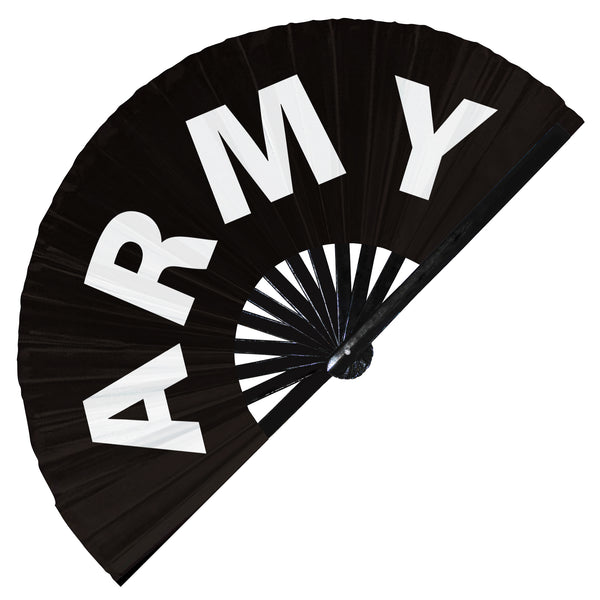 Army fan foldable bamboo circuit rave hand fans funny gag slang words expressions statement outfit party supply gear gifts music festival event rave accessories essential for men and women wear