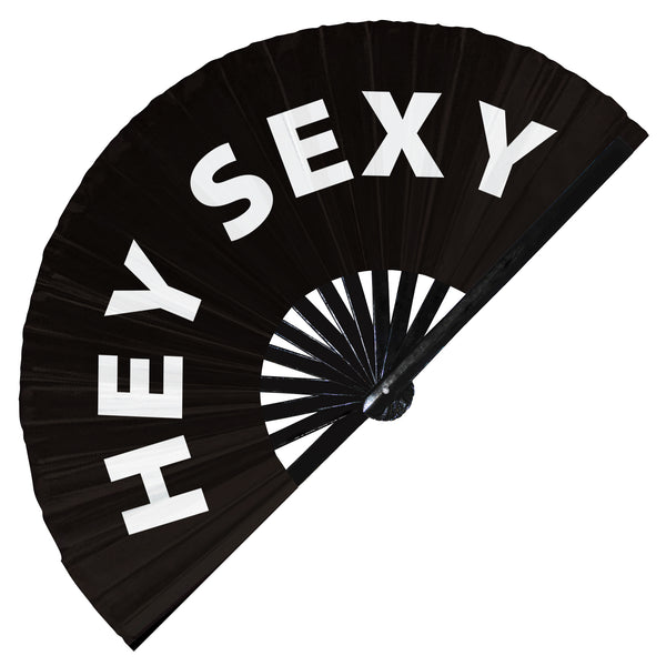 Hey Sexy fan foldable bamboo circuit rave hand fans funny gag slang words expressions statement outfit party supply gear gifts music festival event rave accessories essential for men and women wear