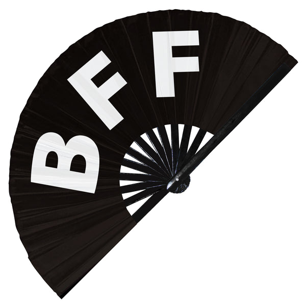 BFF Hand Fan foldable bamboo circuit rave hand fans funny gag slang words expressions statement outfit party supply gear gifts music festival event rave accessories essential for men and women wear