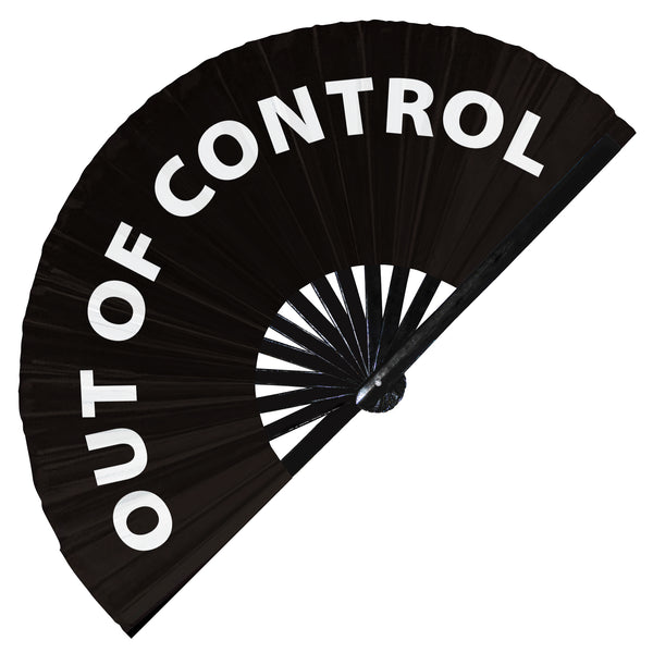 Out Of Control Fan foldable bamboo circuit rave hand fans funny gag slang words expressions statement outfit party supply gear gifts music festival event rave accessories essential for men and women wear