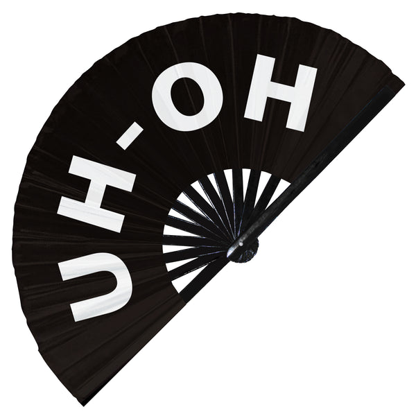 Uh-Oh Hand Fan foldable bamboo circuit rave hand fans funny gag slang words expressions statement outfit party supply gear gifts music festival event rave accessories essential for men and women wear