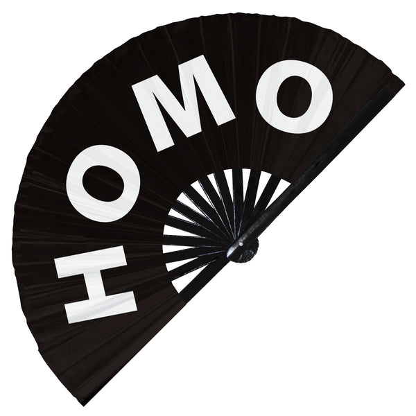 Homo fan foldable bamboo circuit rave hand fans funny gag slang words expressions statement outfit party supply gear gifts music festival event rave accessories essential for men and women wear