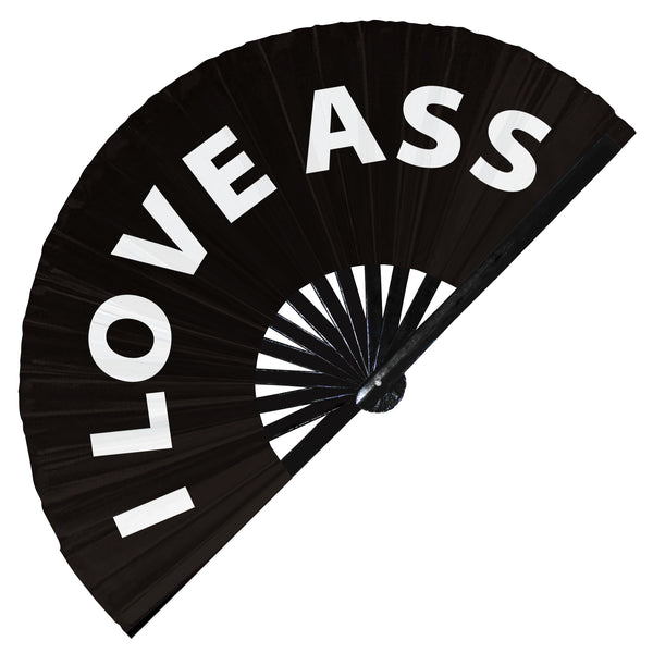I love ass Perfect fan foldable bamboo circuit rave hand fans funny gag curse words expressions statement Slangs outfit party supply gear gifts music festival event rave accessories essential for men and women wear