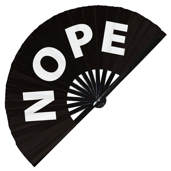 Nope fan foldable bamboo circuit rave hand fans funny gag slang words expressions statement outfit party supply gear gifts music festival event rave accessories essential for men and women wear