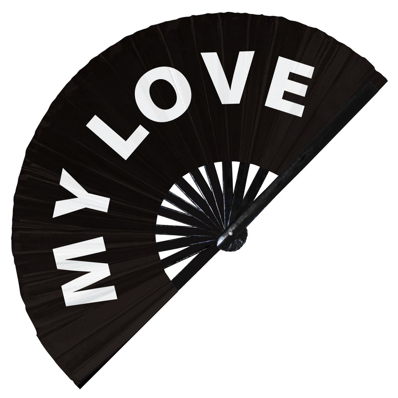 My Love hand fan foldable bamboo circuit rave hand fans Slang Words Fan outfit party gear gifts music festival rave accessories