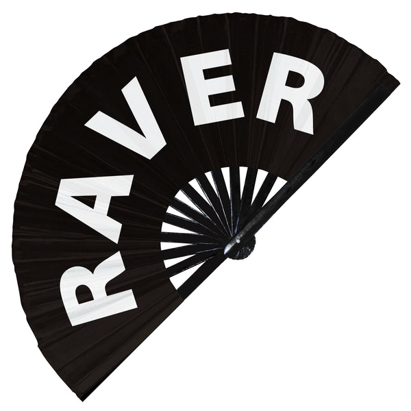 Raver Fan foldable bamboo circuit rave hand fans funny gag slang words expressions statement outfit party supply gear gifts music festival event rave accessories essential for men and women wear