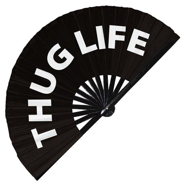 Thug Life fan foldable bamboo circuit rave hand fans funny gag slang words expressions statement outfit party supply gear gifts music festival event rave accessories essential for men and women wear