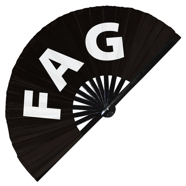 Fag fan foldable bamboo circuit rave hand fans funny gag slang words expressions statement outfit party supply gear gifts music festival event rave accessories essential for men and women wear