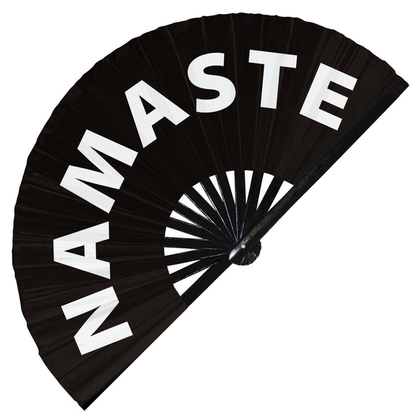 Namaste fan foldable bamboo circuit rave hand fans funny gag slang words expressions statement outfit party supply gear gifts music festival event rave accessories essential for men and women wear