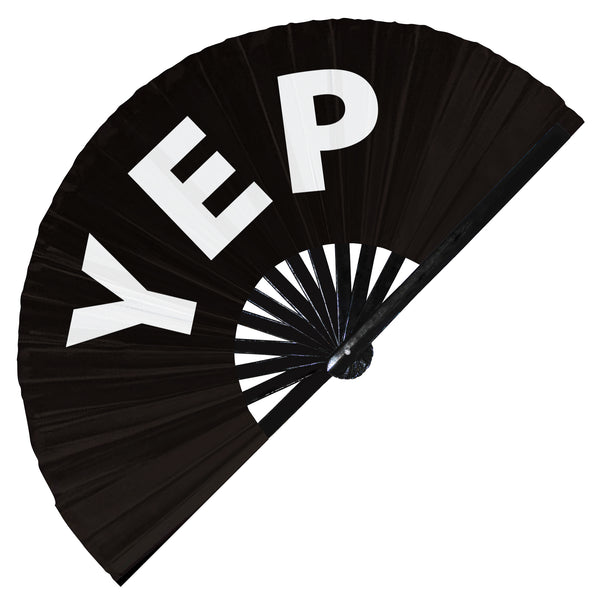 Yep Fan foldable bamboo circuit rave hand fans funny gag slang words expressions statement outfit party supply gear gifts music festival event rave accessories essential for men and women wear