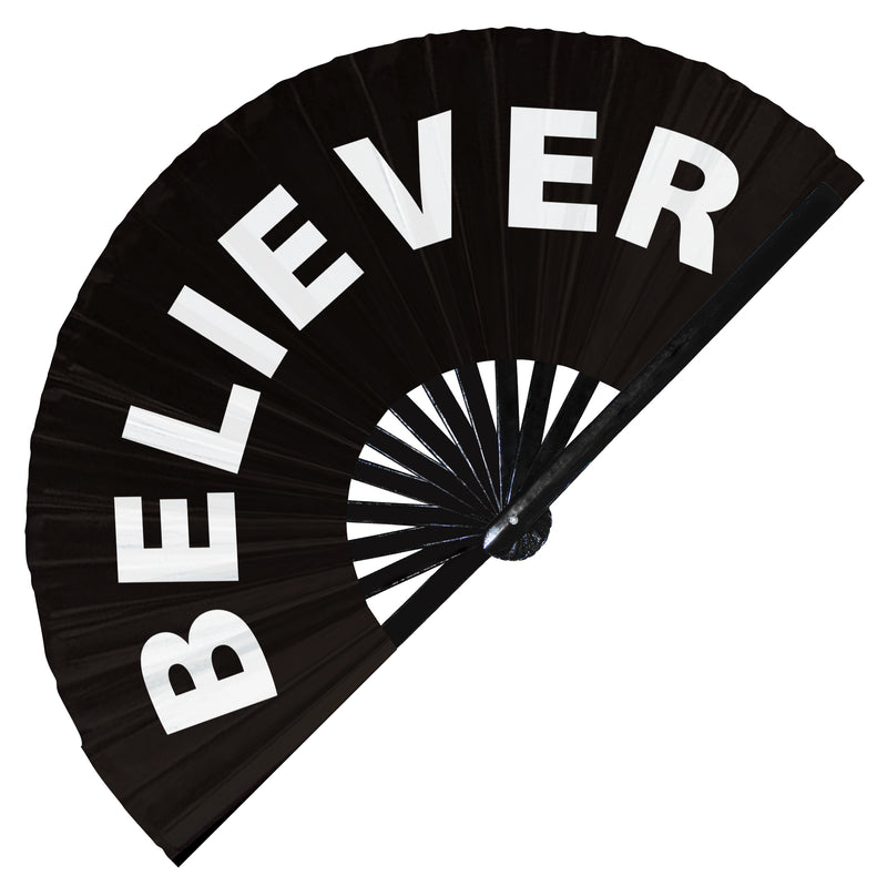 Believer hand fan foldable bamboo circuit rave hand fans Slang Words Fan outfit party gear gifts music festival rave accessories