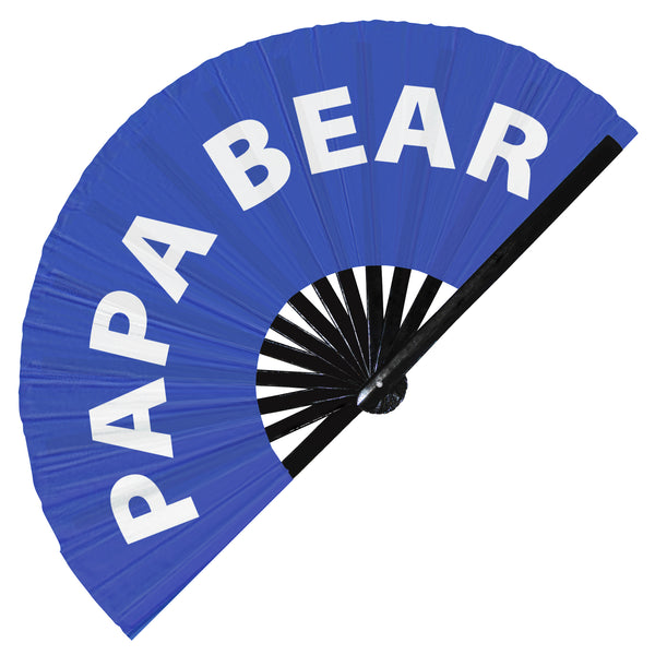 Papa Bear fan foldable bamboo circuit rave hand fans funny gag slang words expressions statement outfit party supply gear gifts music festival event rave accessories essential for men and women wear