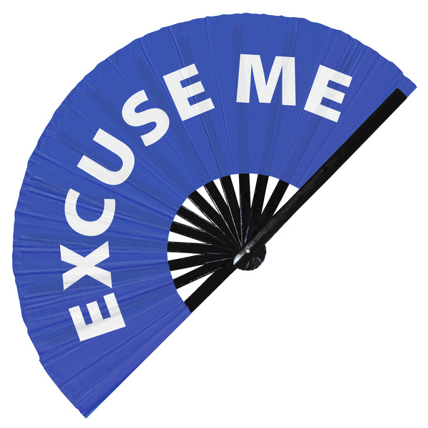 Excuse Me fan foldable bamboo circuit rave hand fans funny gag slang words expressions statement outfit party supply gear gifts music festival event rave accessories essential for men and women wear