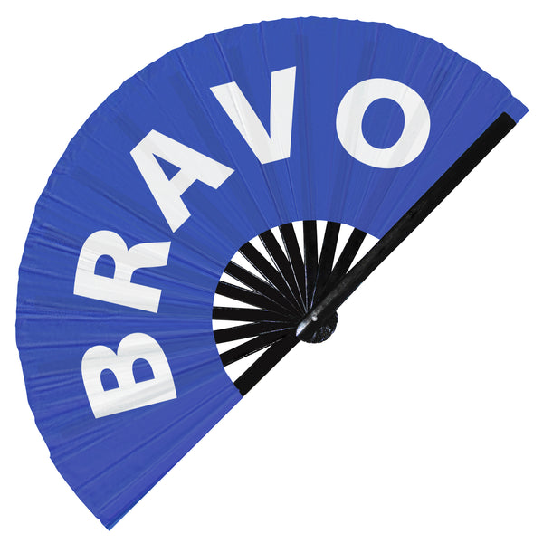 Bravo fan foldable bamboo circuit rave hand fans funny gag slang words expressions statement outfit party supply gear gifts music festival event rave accessories essential for men and women wear