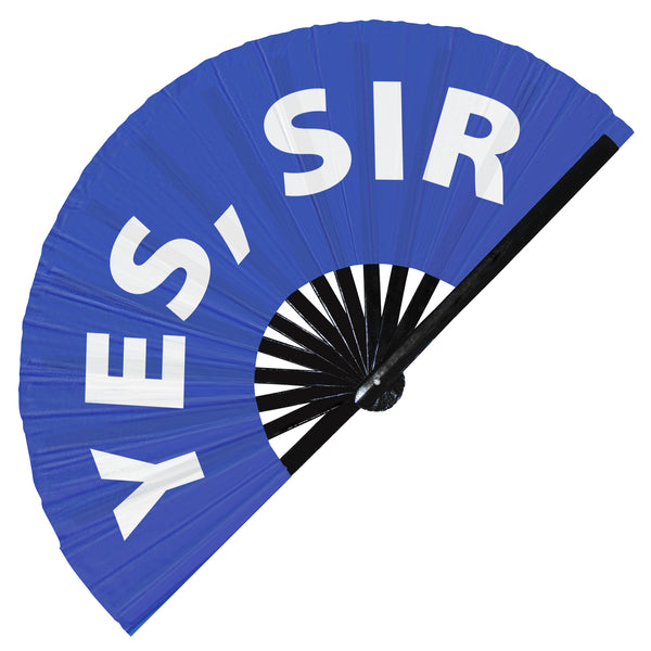 Yes, Sir fan foldable bamboo circuit rave hand fans funny gag slang words expressions statement outfit party supply gear gifts music festival event rave accessories essential for men and women wear