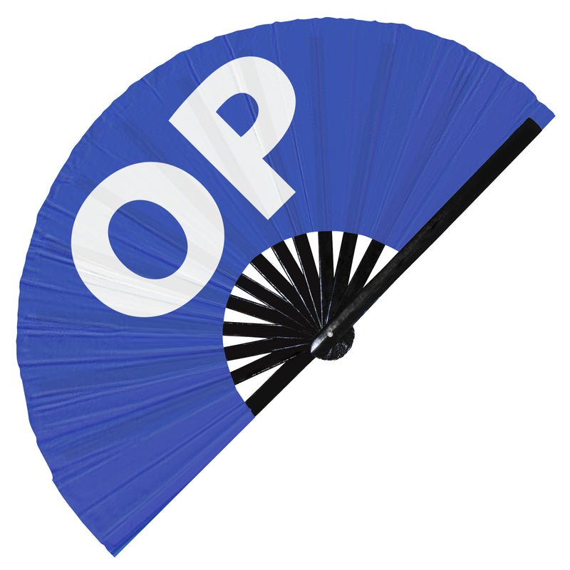 OP Hand Fan foldable bamboo circuit rave hand fans funny gag slang words expressions statement outfit party supply gear gifts music festival event rave accessories essential for men and women wear
