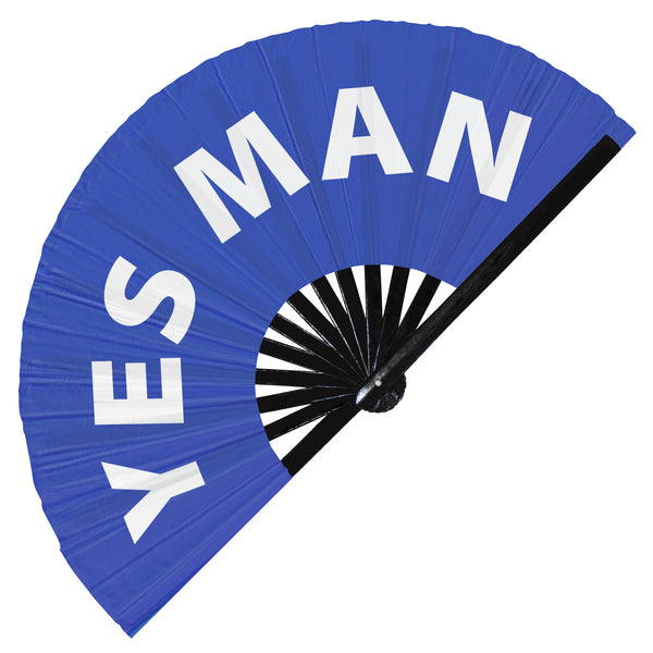 Yes man fan foldable bamboo circuit rave hand fans funny gag slang words expressions statement outfit party supply gear gifts music festival event rave accessories essential for men and women wear