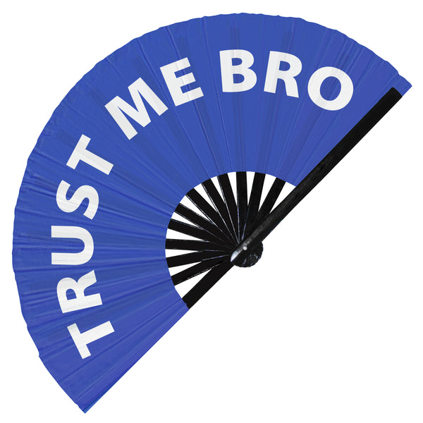 Trust Me Bro Fan foldable bamboo circuit rave hand fans funny gag slang words expressions statement outfit party supply gear gifts music festival event rave accessories essential for men and women wear