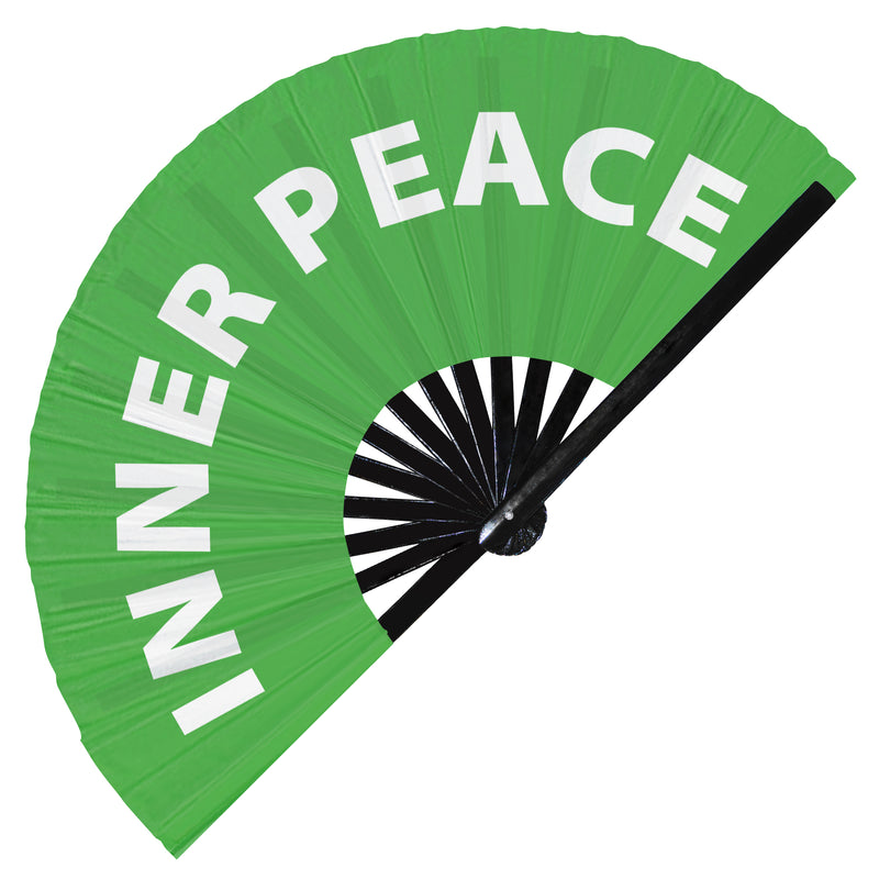 Inner Peace Hand Fan foldable bamboo circuit rave hand fans funny gag slang words expressions statement outfit party supply gear gifts music festival event rave accessories essential for men and women wear