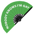 Nobody Knows I'm Gay hand fan foldable bamboo circuit rave hand fans Pride Slang Words Fan outfit party gear gifts music festival rave accessories