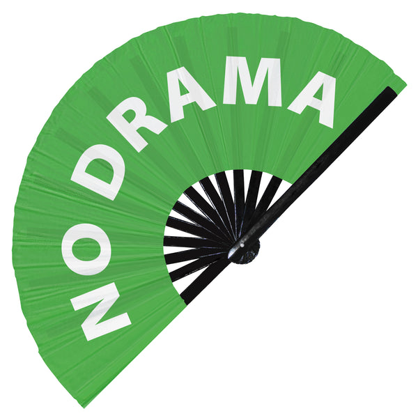 No Drama fan foldable bamboo circuit rave hand fans funny gag slang words expressions statement outfit party supply gear gifts music festival event rave accessories essential for men and women wear