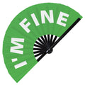 I'm Fine Fan foldable bamboo circuit rave hand fans funny gag slang words expressions statement outfit party supply gear gifts music festival event rave accessories essential for men and women wear