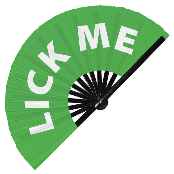 Lick Me fan foldable bamboo circuit rave hand fans funny gag curse words expressions statement Slangs outfit party supply gear gifts music festival event rave accessories essential for men and women wear