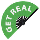 Get Real fan foldable bamboo circuit rave hand fans funny gag slang words expressions statement outfit party supply gear gifts music festival event rave accessories essential for men and women wear