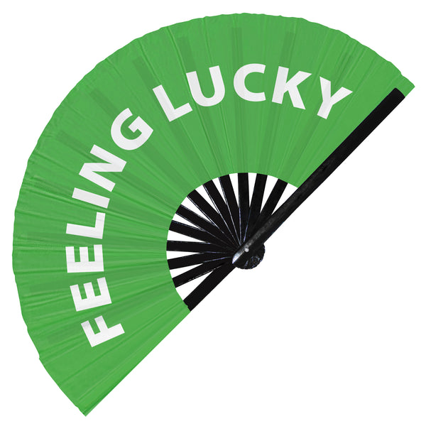 Feeling Lucky fan foldable bamboo circuit rave hand fans funny gag slang words expressions statement outfit party supply gear gifts music festival event rave accessories essential for men and women wear