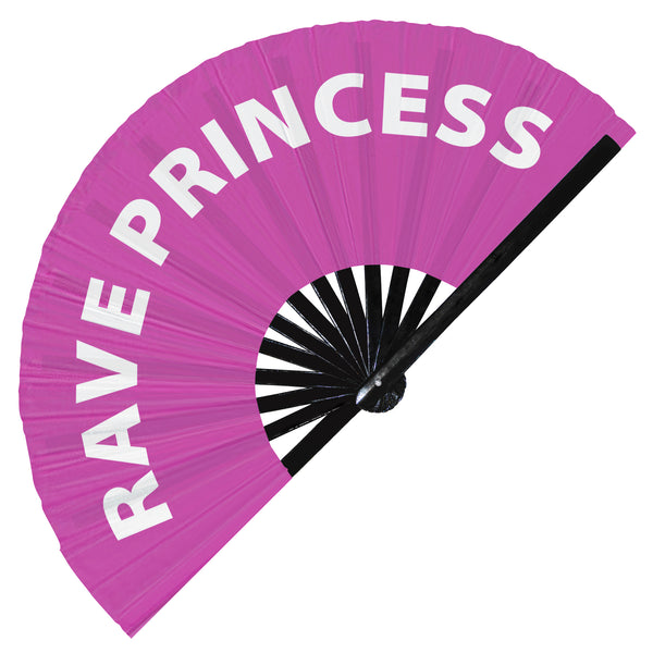 Rave Princess Fan foldable bamboo circuit rave hand fans funny gag slang words expressions statement outfit party supply gear gifts music festival event rave accessories essential for men and women wear